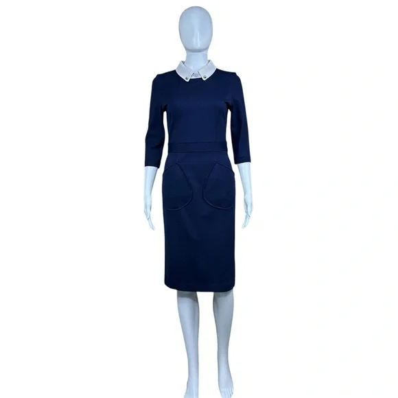 Victoria by Victoria Beckham Nitta Navy Sheath Midi Dress MEDIUM Preppy Academia